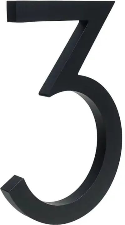 Milano Black Huisnummer 3 - 15 cm hoog - Aluminium - Groot Modern Zwart Huisnummer - Zwart huisnummer - Huisnummer Zwart