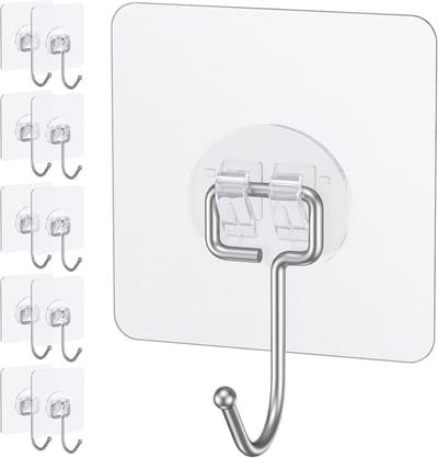 10 Stuks Grote Zelfklevende Haakjes voor Ophangen, 15kg Max, Waterdichte Haken voor Buiten, Badkamer, Keuken en Kantoor