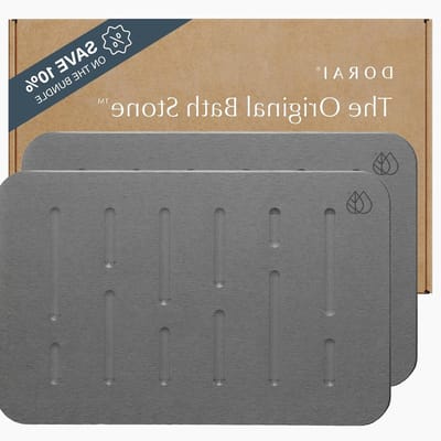 Stenen Badmat Set - Diatomeeënaarde Matten - Badkamer Snel Drogen - Absorbeert Vocht Direct - 2 stuks 59x39 cm - Leisteen