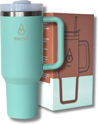 Motivai Tumbler - Turquoise - 40oz - Travel Cup - RVS Thermosbeker met Handvat en Rietje - Drinkbeker To Go - 1.2 Liter - Koffiebeker - Travel Mug - Thermosbeker - Thermosfles - Thermoskan
