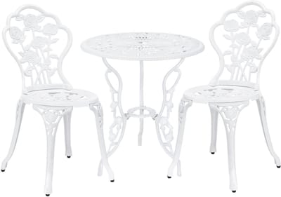 Bistroset balkonset gietijzer tuintafel en 2 tuinstoelen wit