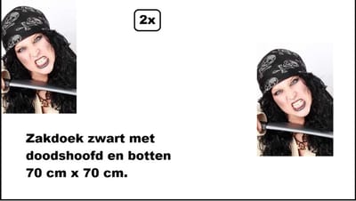 2x Piraten zakdoek zwart met opdruk - Bandana Festival thema feest party piraten bandana piraat