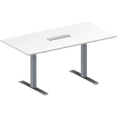 Schäfer Shop Genius Vergadertafel MODENA FLEX, in hoogte verstelbaar, 6-voudige contactdoos, rechthoekige vorm, T-poot rechthoekige buis, B 1600 x D 800 mm, wit