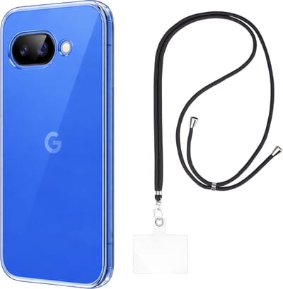 Set met hoesje en nekband voor Google Pixel 10A - Flexibele, transparante TPU-bescherming, verstelbare universele nekband voor mobiele telefoons, zwarte nekband, transparante draagriem van Phonillico®