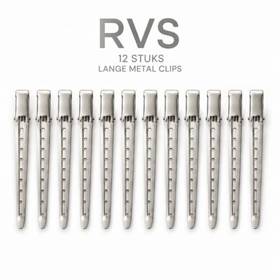 Haar in Stijl® 12 Metal Clips RVS - Afdeelklemmen - Kapper Clips 8.5 cm