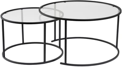 Asir - Salontafelset - Zwart, transparant - 100% gehard glas - 80 x 80 x 43 cm