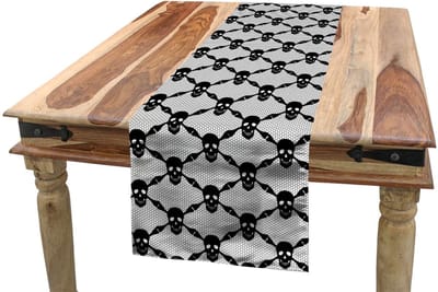 ABAKUHAUS Gotische tafelloper – Halloween zwart-wit, 40x180 cm
