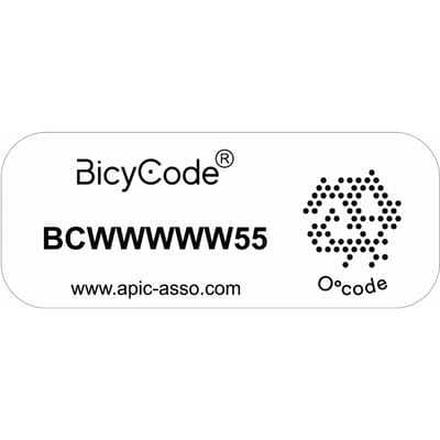 Inclusief permanente labelstickers van hars Bicycode