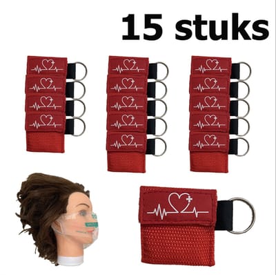 Kiss of Life reanimatiemasker | beademingsmasker | Sleutelhanger | Rood | 15 Stuks