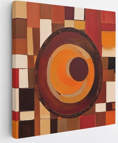 Saammp Canvas Schilderij - Bruin - cirkels - Abstract - 20x20 - Foto op canvas - Wanddecoratie - Muurdecoratie Woonkamer - Slaapkamer decoratie - Canvas Print