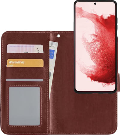 Hoesje - 2 in 1 - Geschikt voor Samsung Galaxy S22 - Met Uitneembare Hard Cover - Bookcase - Wallet Case - Met Pasjeshouder - Book Case - Uitneembaar - Pashouder - Kunstleer - Bruin