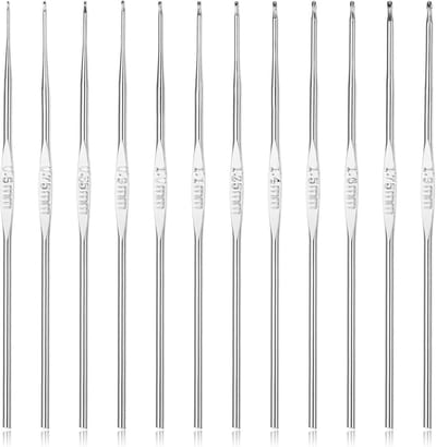 12-delige Set Kleine Haaknaalden (0.6-1.75mm) - Metalen Haaknaalden voor Dun en Fijn Garen
