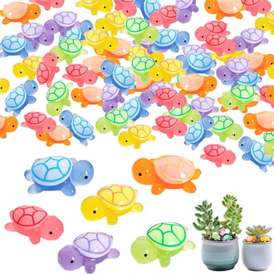 60 stuks mini lichtgevende schildpaddenhars, miniatuur schildpad, 2,3 cm kleine schildpadden, 6 kleuren doe-het-zelf schildpad minifiguren, voor tuin miniatuur landschap, aquarium, poppenhuis