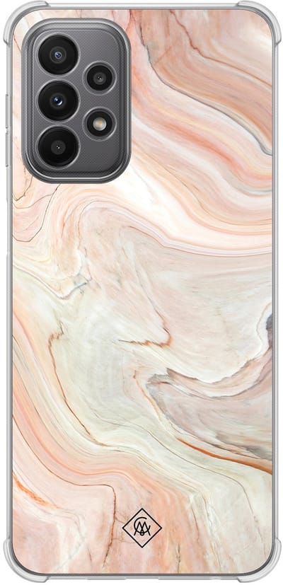 Casimoda® hoesje - Geschikt voor Samsung Galaxy A23 - Marmer Waves - Shockproof case - Extra sterk - Siliconen/TPU - Bruin/beige, Transparant