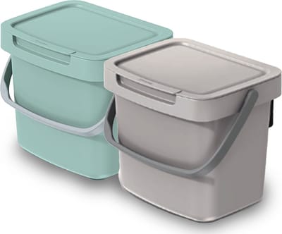 Keden GFT aanrecht afvalbakjes set - 2x - beige/mintgroen - 3L - 19 x 17 x 15 cm - klepje/hengsel