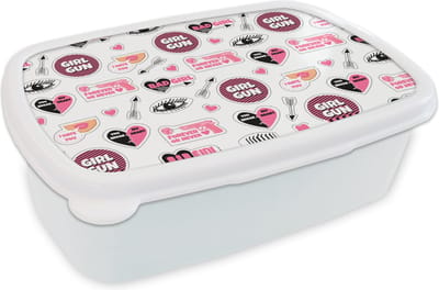 Broodtrommel Wit - Lunchbox - Brooddoos - Meisjes - Roze - Hartjes - Design - 18x12x6 cm - Volwassenen