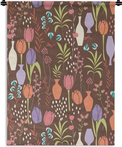Wandkleed - Wanddoek - Bloemen - Vaas - Patronen - 90x120 cm - Wandtapijt