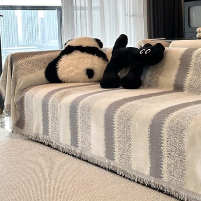 Gestreept Chenille Sofa Handdoekhoes Uit Eén Stuk Plaid Deken Stoel voor Huisdieren Kinderen Anti Kattenkrab Sofa Handdoek Antislip Bankdeken 180x130cm1pcs