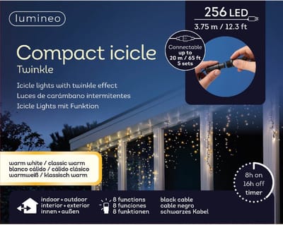 Lumineo kerstverlichting LED Compact Icicle Twinkle 256 lampjes 3,75m, warm wit