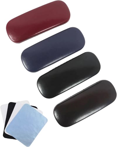 Dailygoods- Etui Harde Brillenkoker - 4 Stuks - Zonnebrillen/Leesbrillen - Duurzaam Materiaal - Inclusief Brillenpoetsdoek - Universele Afmetingen 16x6x3,6 cm