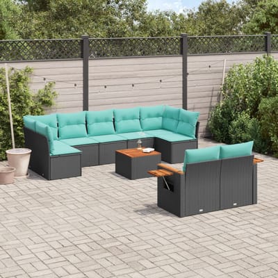 vidaXL - 10-delige - Loungeset - met - kussens - poly - rattan - zwart