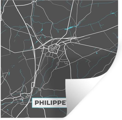 Muurstickers - Sticker Folie - Kaart – Plattegrond – Stadskaart – Philippeville – België - Grijs - 100x100 cm - Plakfolie - Muurstickers Kinderkamer - Zelfklevend Behang XXL - Zelfklevend behangpapier - Stickerfolie