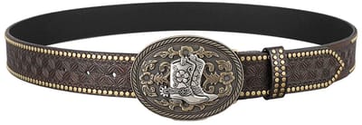 BRENZOOS- Leren Riem - Cowboygesp - Bloemenpatroon - 130 cm Lang - Duurzaam Leer - Geschikt voor Diverse Gelegenheden - Cowboyriem