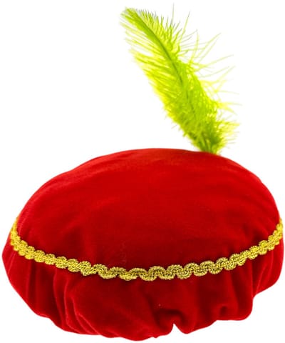 Pieten Barret Velours - Pietenmuts - Met Groene Veer voor Kinderen - Rood