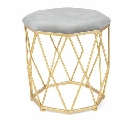 Luxaliving Poef - Goud/Grijs - Kaptafel Kruk- Krukje - Metaal - Ø 34 x H44 cm