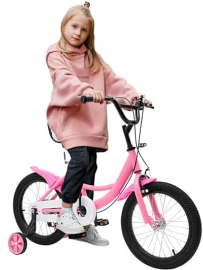 Kinderfiets - Jongensfiets Meisjesfiets - Buiten Spelen - Met Afneembare Steunwielen - 40.6 cm - Roze Zwart
