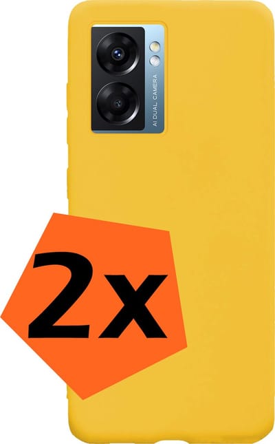 Hoes - 2 Stuks - Geschikt voor OPPO A77 - Sterk & Shockproof - Case Siliconen - Back Cover - Telefoon Hoes - Geel