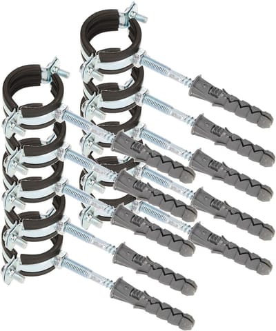 KOTARBAU® 10 Stuks Pijpbeugelset, Trillingsdempende Buisklem, 5/4", Gegalvaniseerd Staal, Pijpbeugel met Rubberen, Installatiebeugel, met Plug, Buisbeugel, Zwart Zilwer