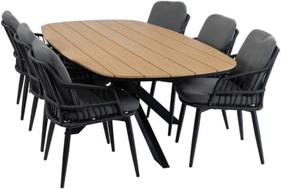 7-delige tuinset | 6 Isabel tuinstoelen (Black) | Tuintafel Cadiz 240x115cm (Black)