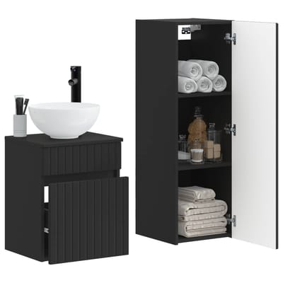 vidaXL - Badkamermeubel - Set - 2 - st - Zwart - 33 - x - 34,5 - x - 100 - cm - Bewerkt - hout