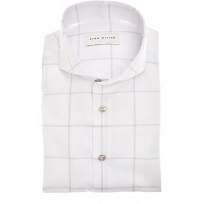 John Miller Overhemd Large Check Pure Cotton Easy Care Wit-Grijs / male