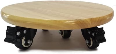 Plantenstandaard met wielen - Bloempot trolley - Planten verplaatsen - Met remmen - 33 cm - Hout