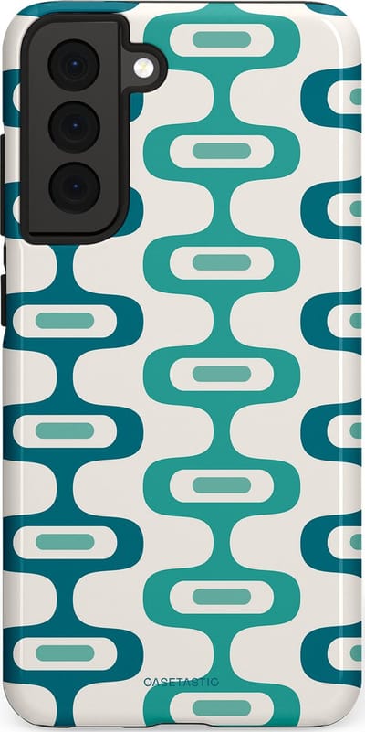 Casetastic hoesje geschikt voor Samsung Galaxy S21 FE 5G - Dubbellaagse bescherming - Vormen vibe - Fashion Case - Wit Petrol Lichtgrijs Mintgroen