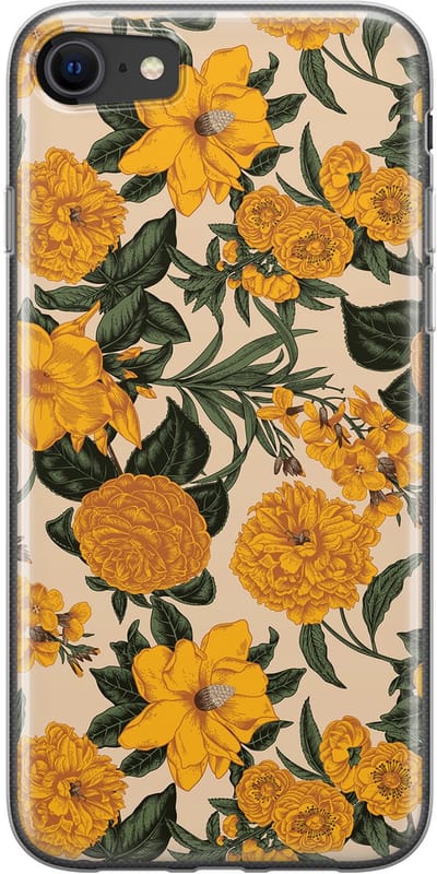 Leuke Telefoonhoesjes - Hoesje geschikt voor iPhone 8 - Retro flowers - Soft case - TPU - Bloemen - Geel