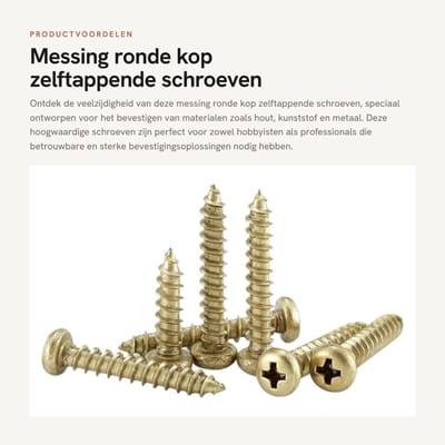 Dailygoods- Houtschroeven zelftappend - Messing - Ronde kop - Kruiskop - 40 stuks - Corrosiebestendig - Schroeven