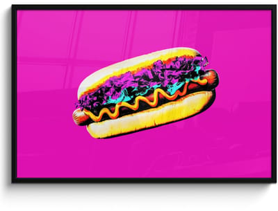 Poster in lijst - Fotolijst 120x80 cm - Posters - Hotdog - Roze - Retro - Posterlijst zwart - Decoratie - Wanddecoratie woonkamer - Muurdecoratie slaapkamer