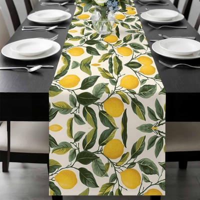 Zomer Geel Citroen Linnen Tafel Runner Feest Decor Wasbaar Waterverf Bladeren Planten Keuken Eettafel Runners Huisdecoratie 150x33cm