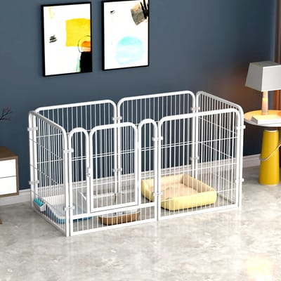 Metalen Hondenhek Veilig Voorkomt Uitglijden Klikverbinding Hondentrainingshek voor Klein Middel Groot 6 Slices 120x60x60cm/47.2x23.6x23.6in wit
