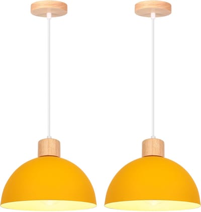 2 Stuks Modern Hanglamp E27 Kroonluchter 25cm Plafondlamp voor Slaapkamer Woonkamer Keuken Geel