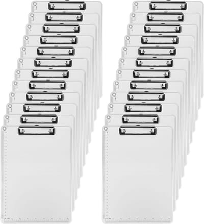 A4 Clipboard van Metaal, 24 Stuks Bureau Clipboard met Aluminium Clip en Liniaal voor Klaslokaal, Thuis en Buiten Gebruik