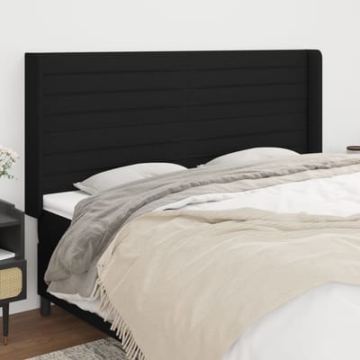 vidaXL - Hoofdbord - met - randen - 203x16x118/128 - cm - stof - zwart