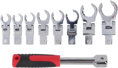Allecto - Wrench Set - Flex-Head - Replaceable - Flexible Head - Torsion - 180 Degree Rotating - With Handle - Automotive Repair - Grijs Model