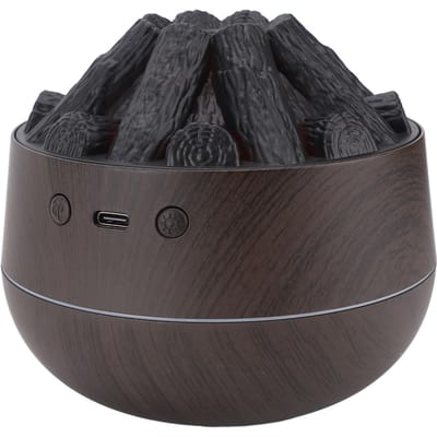 Mini Luchtbevochtiger Gesimuleerd Houtskoolvuur Draagbare USB Bureau Persoonlijke Luchtbevochtiger 300 ML Donker Hout black