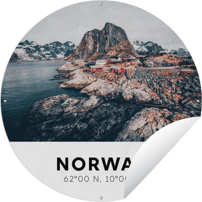 Tuincirkel Noorwegen - Scandinavië - Bergen - Winter - 60x60 cm - Ronde Tuinposter - Buiten