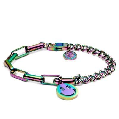 Clarke Regenboog Amager Curb- & Kabelketting-armband met Smiley-hanger