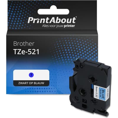 PrintAbout huismerk Tape TZe-521 Zwart op blauw (9 mm) Geschikt voor Brother